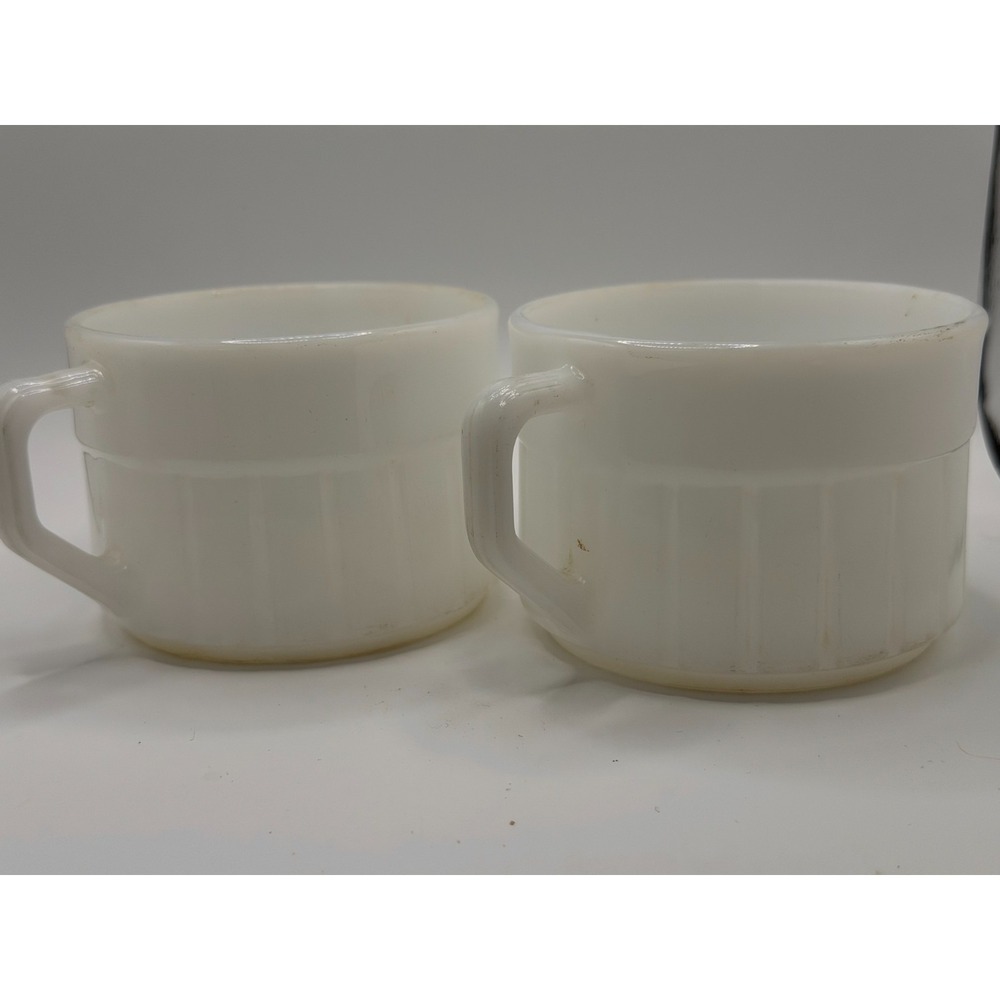 Federal Vintage Set of 2 White Glass Milk Glass Coffee Cups - Picture 2 of 10